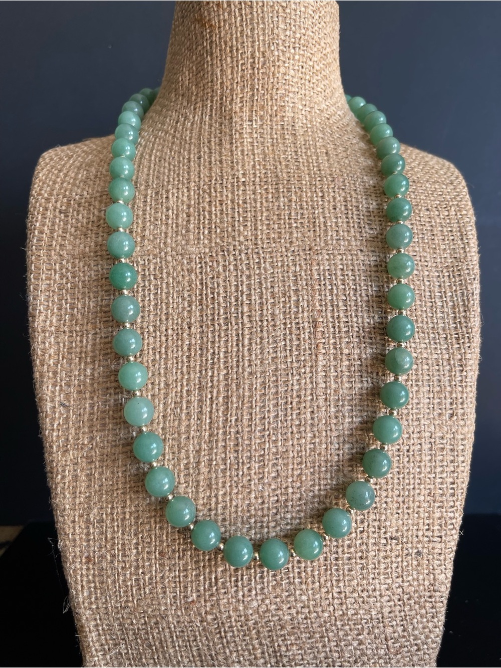 New genuine Green Aventurine Beaded Necklace with Gold Accents .